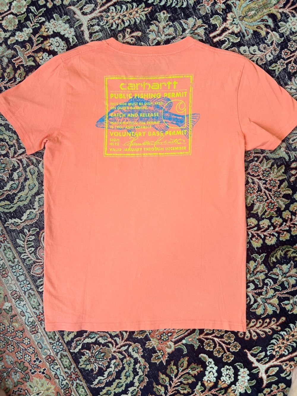 Carhartt Fishing Bass Permit bright short sleeve Tshirt youth large 14-16